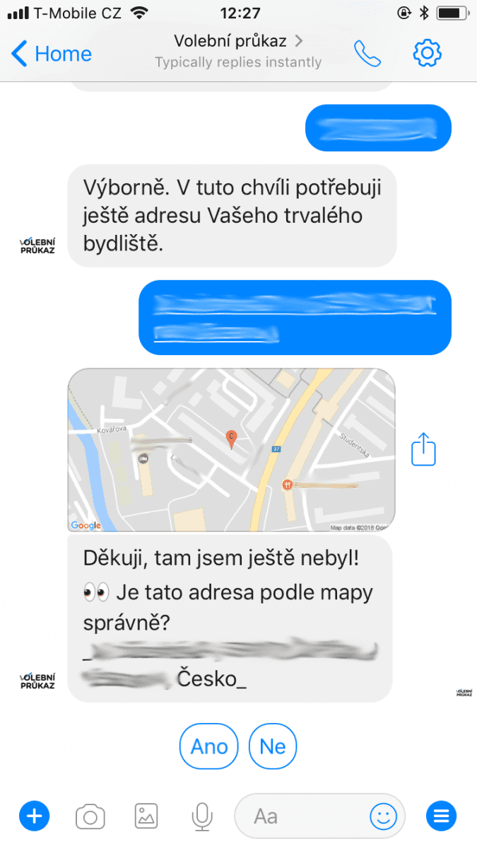 Chatbot pro volební průkaz k prezidentským volbám