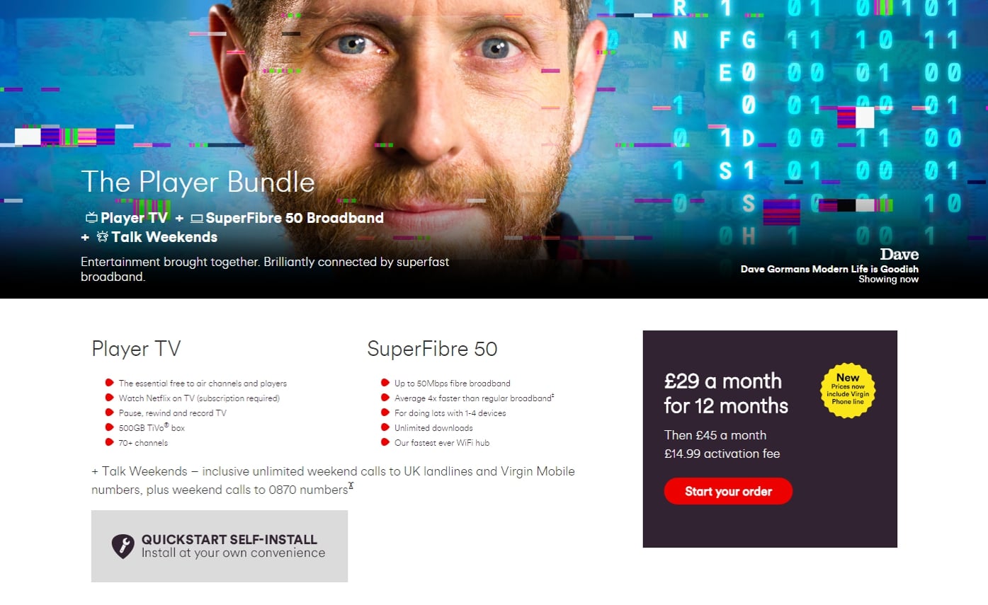 Přehled balíků (bundle) Virgin TV