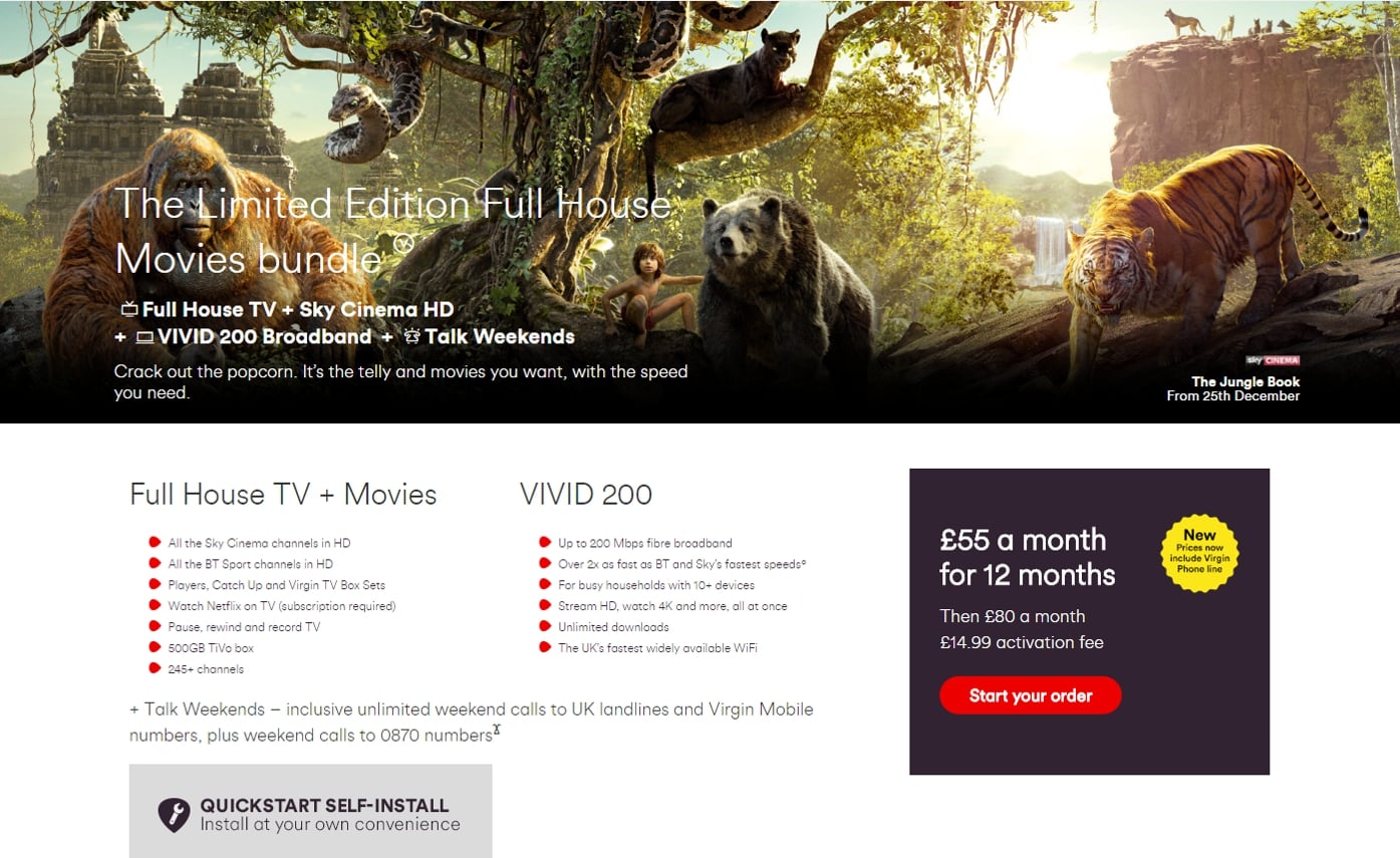 Přehled balíků (bundle) Virgin TV