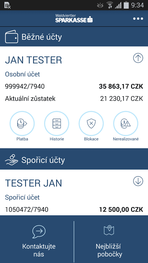 Mobilní bankovnictví WSPK pro Android, iOS a Windows Phone.