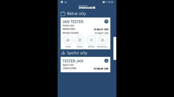 Mobilní bankovnictví WSPK pro Android, iOS a Windows Phone.