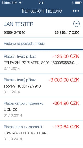 Mobilní bankovnictví WSPK pro Android, iOS a Windows Phone.