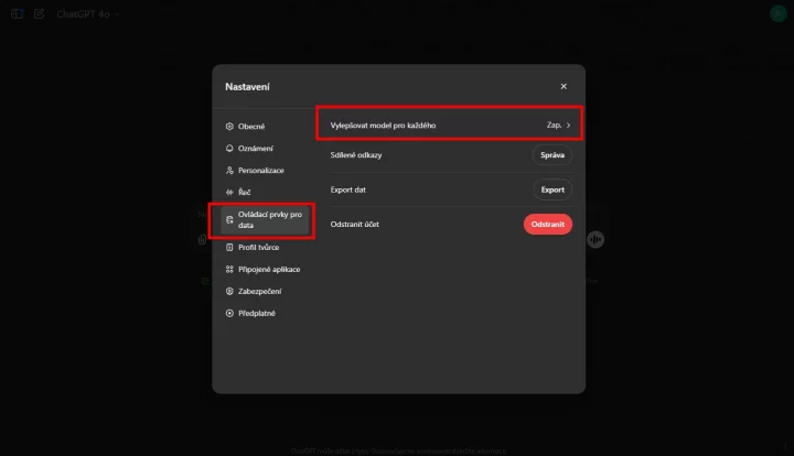 Jak deaktivovat sběr dat v ChatGPT