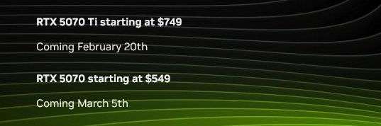Oficiálně sdělené starty prodeje pro GeForce RTX 5070 a RTX 5070 Ti