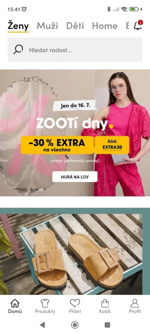 Aplikace ZOOT - úvodní obrazovka