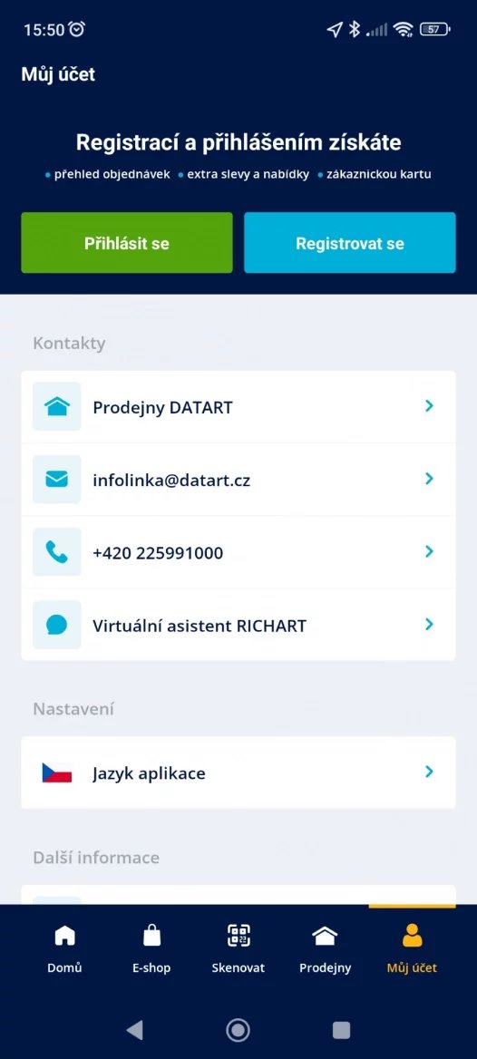 Aplikace Datart - Můj účet