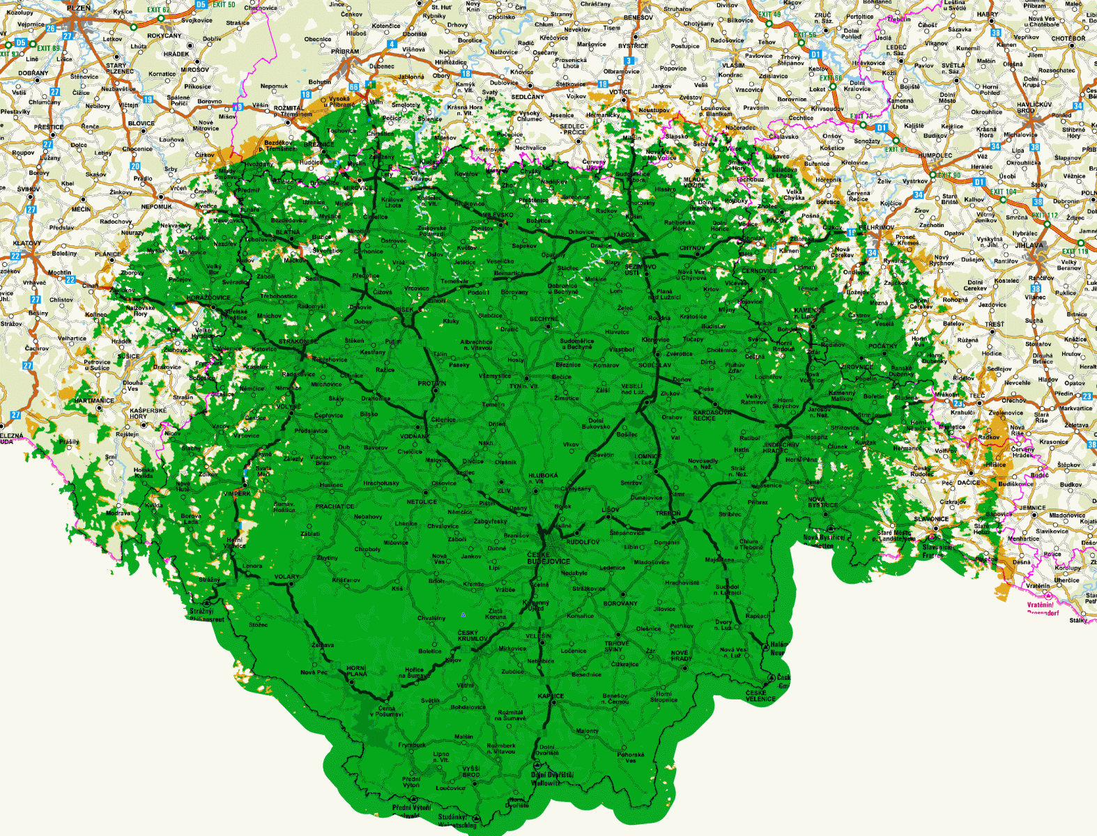 Mapy pokrytí DVB-T2