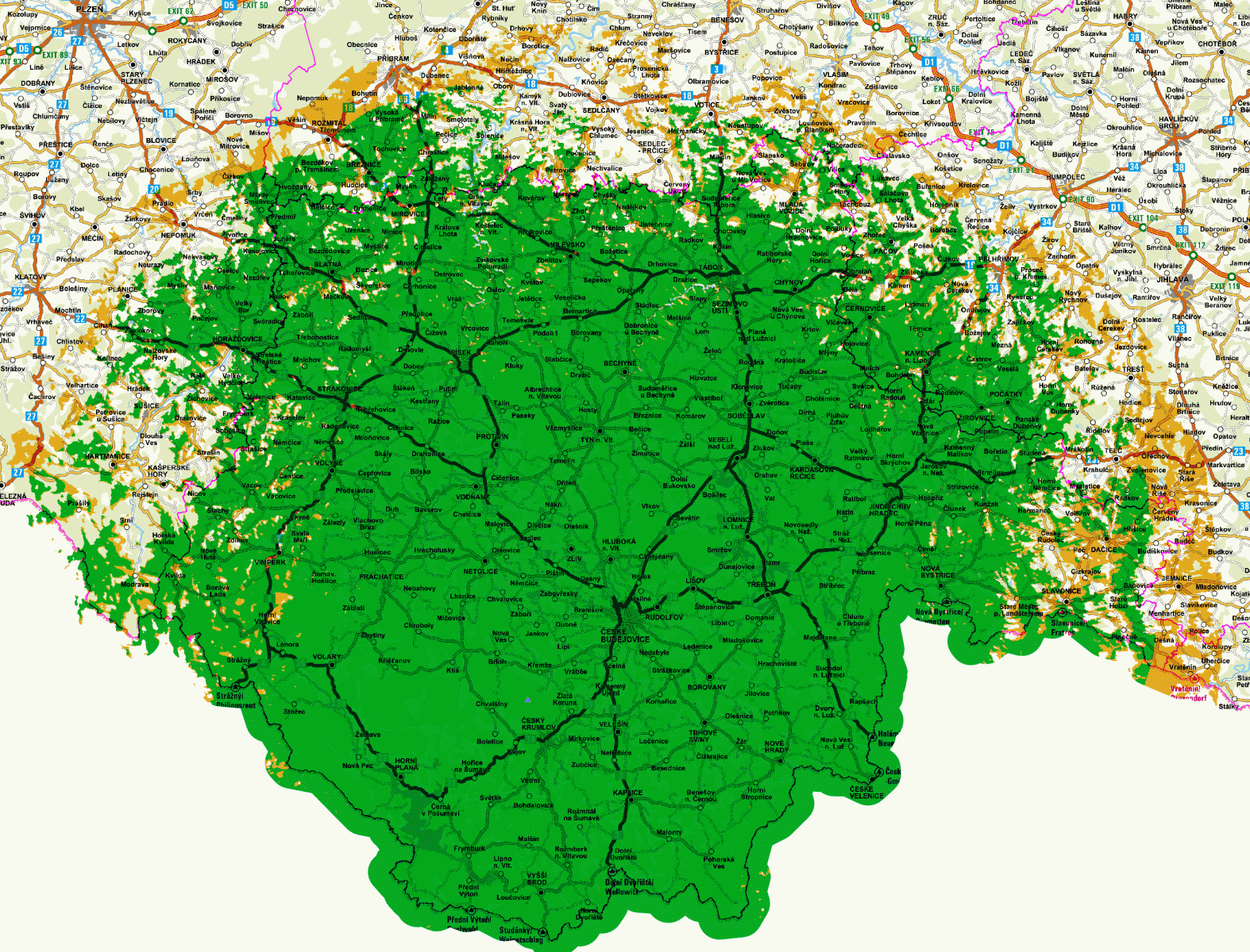 Mapy pokrytí DVB-T2
