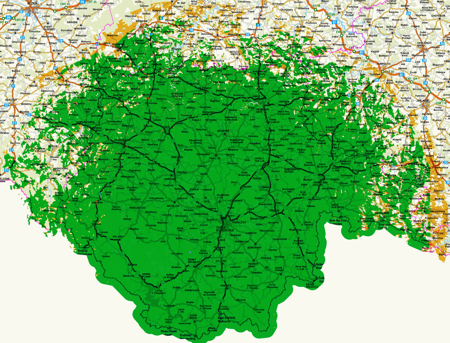 Mapy pokrytí DVB-T2