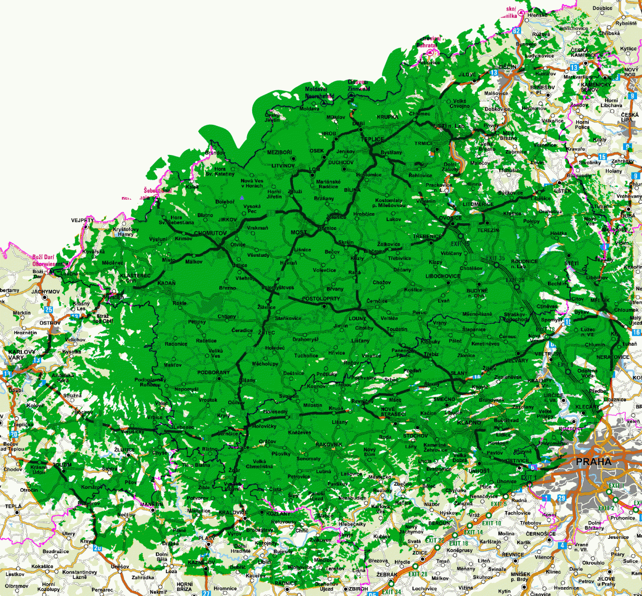 Mapy pokrytí DVB-T2