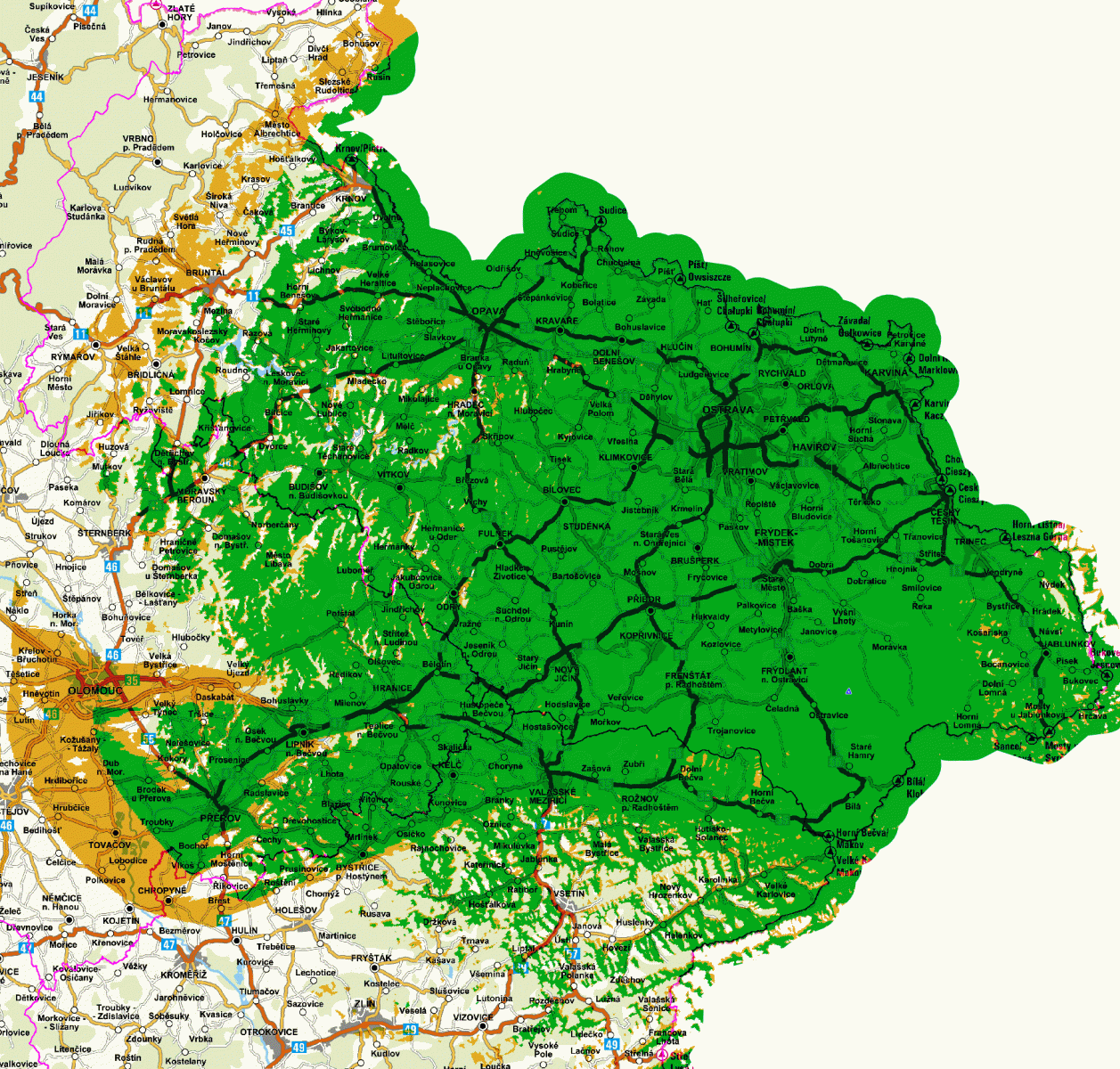Mapy pokrytí DVB-T2