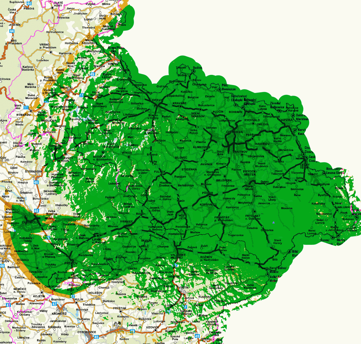 Mapy pokrytí DVB-T2