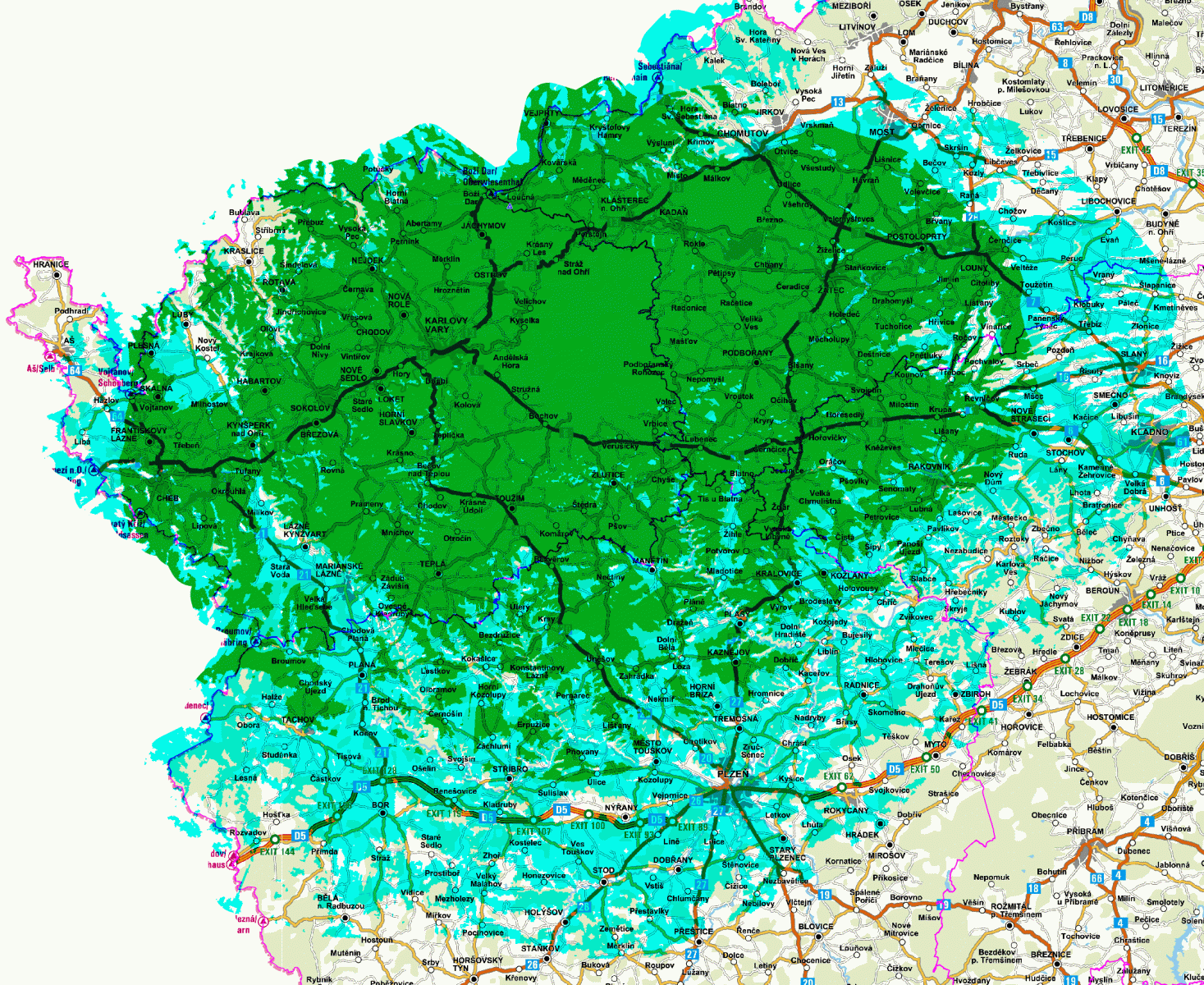 Mapy pokrytí DVB-T2