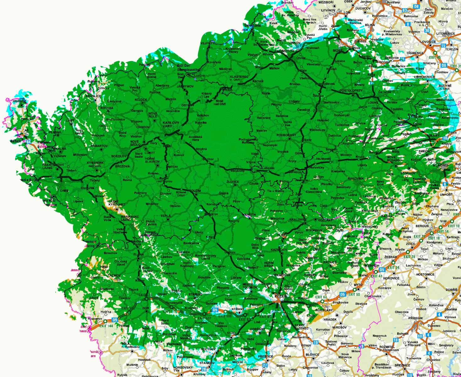 Mapy pokrytí DVB-T2