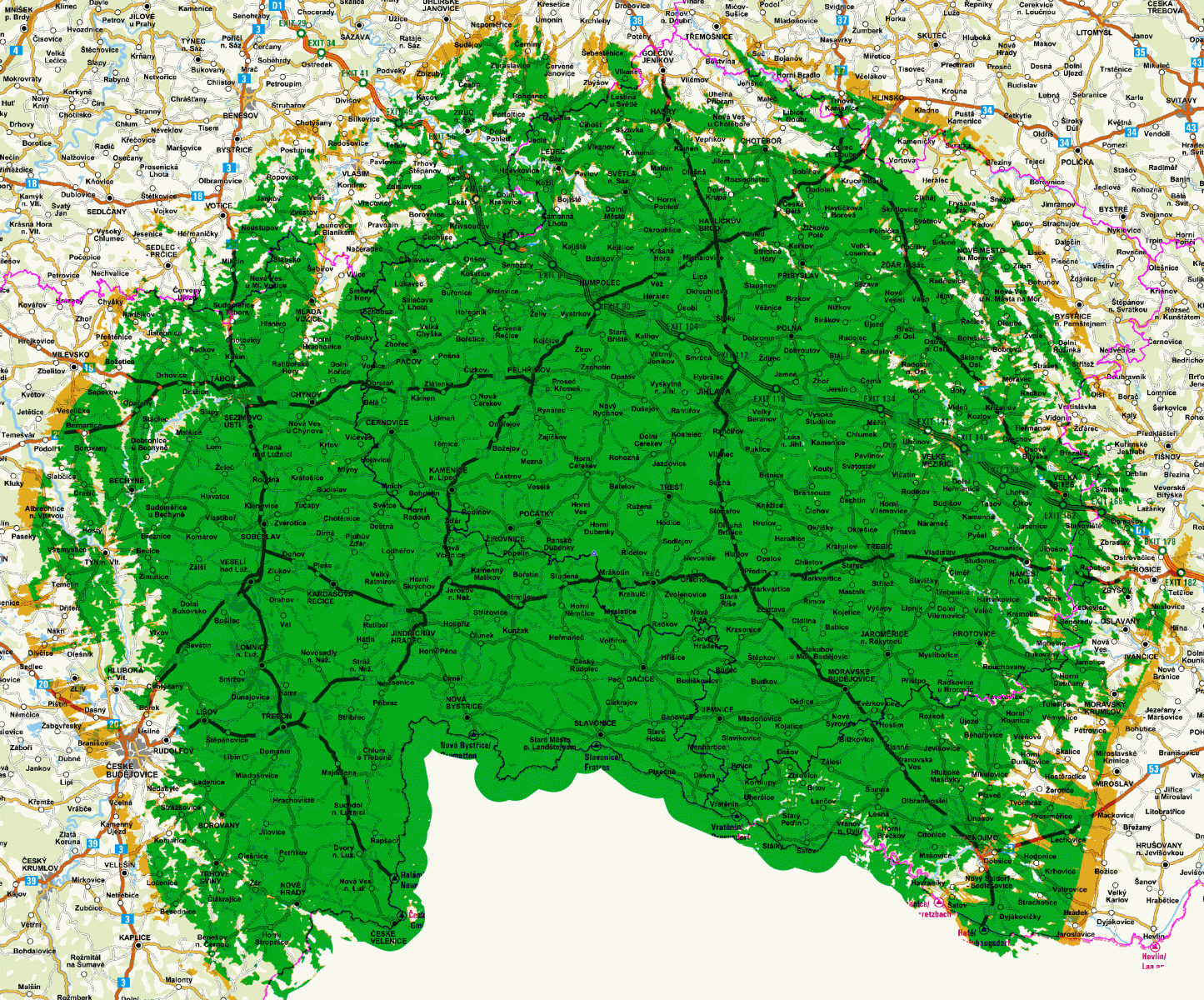 Mapy pokrytí DVB-T2