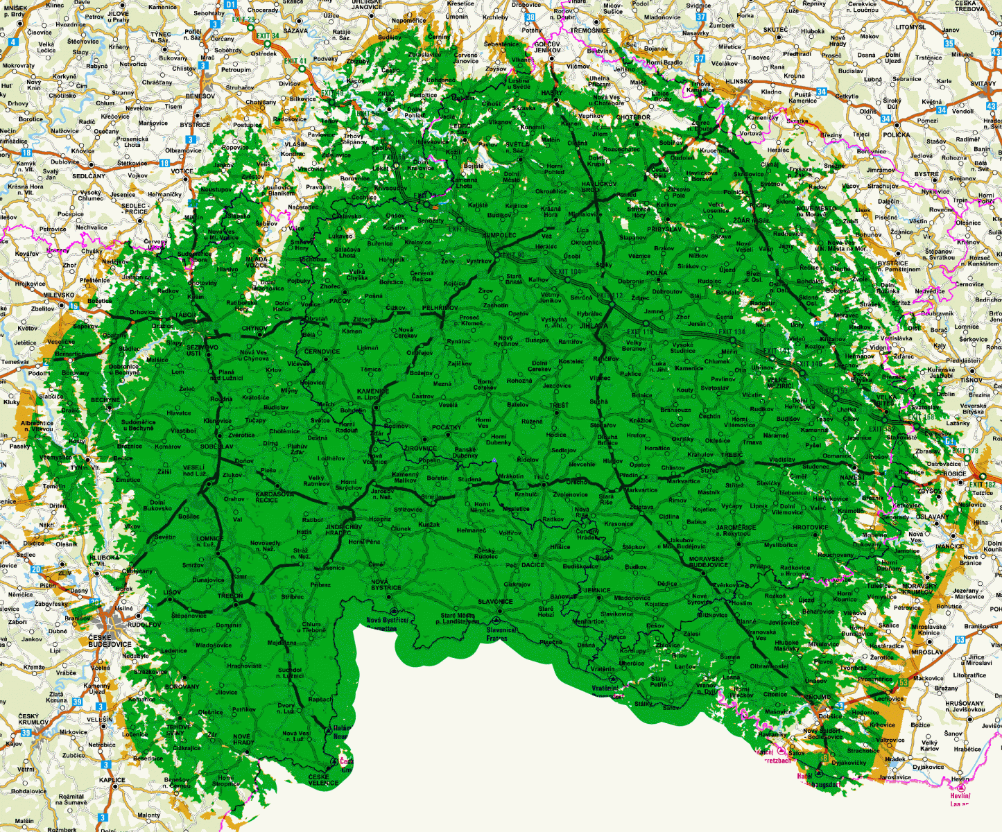 Mapy pokrytí DVB-T2