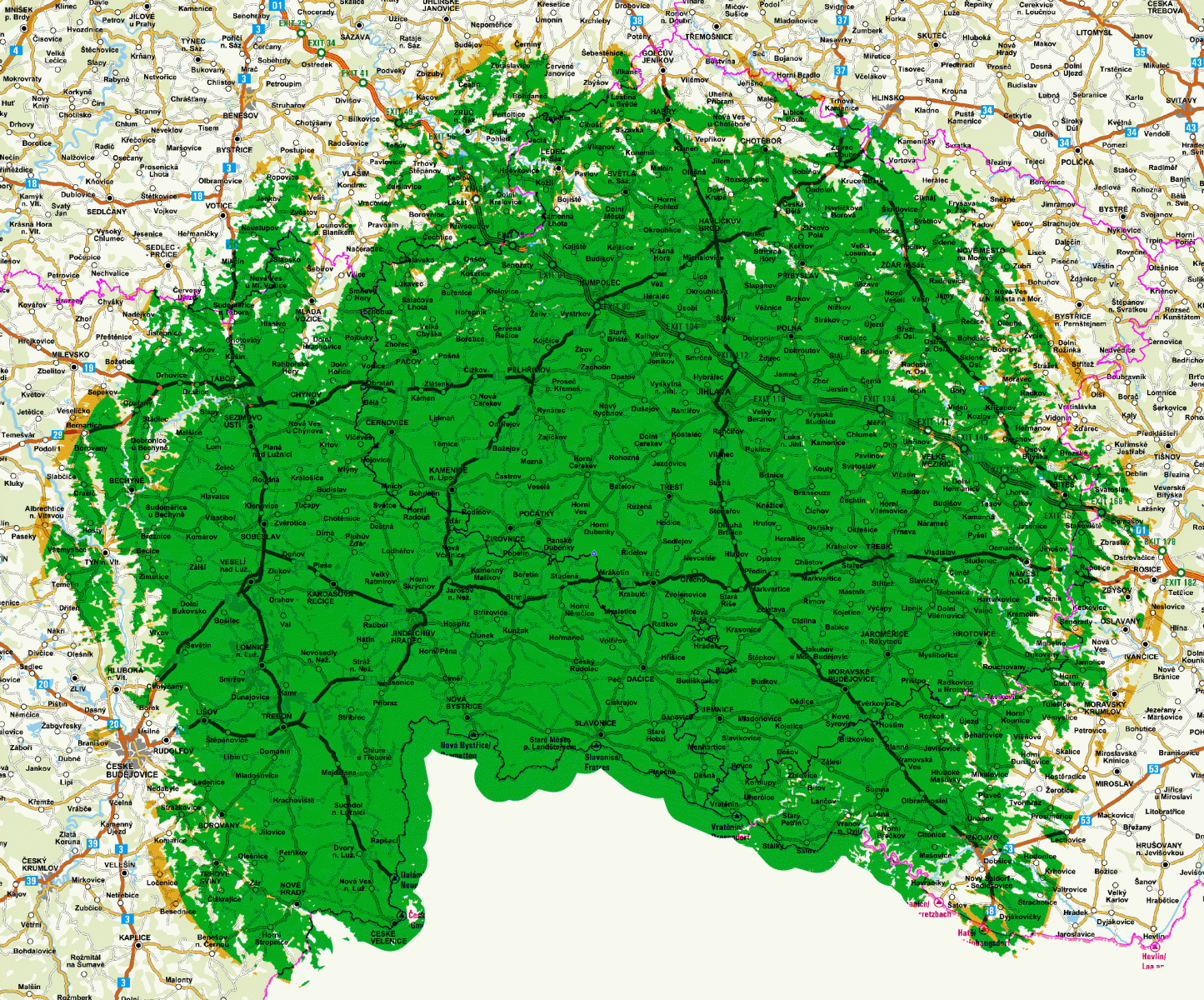 Mapy pokrytí DVB-T2