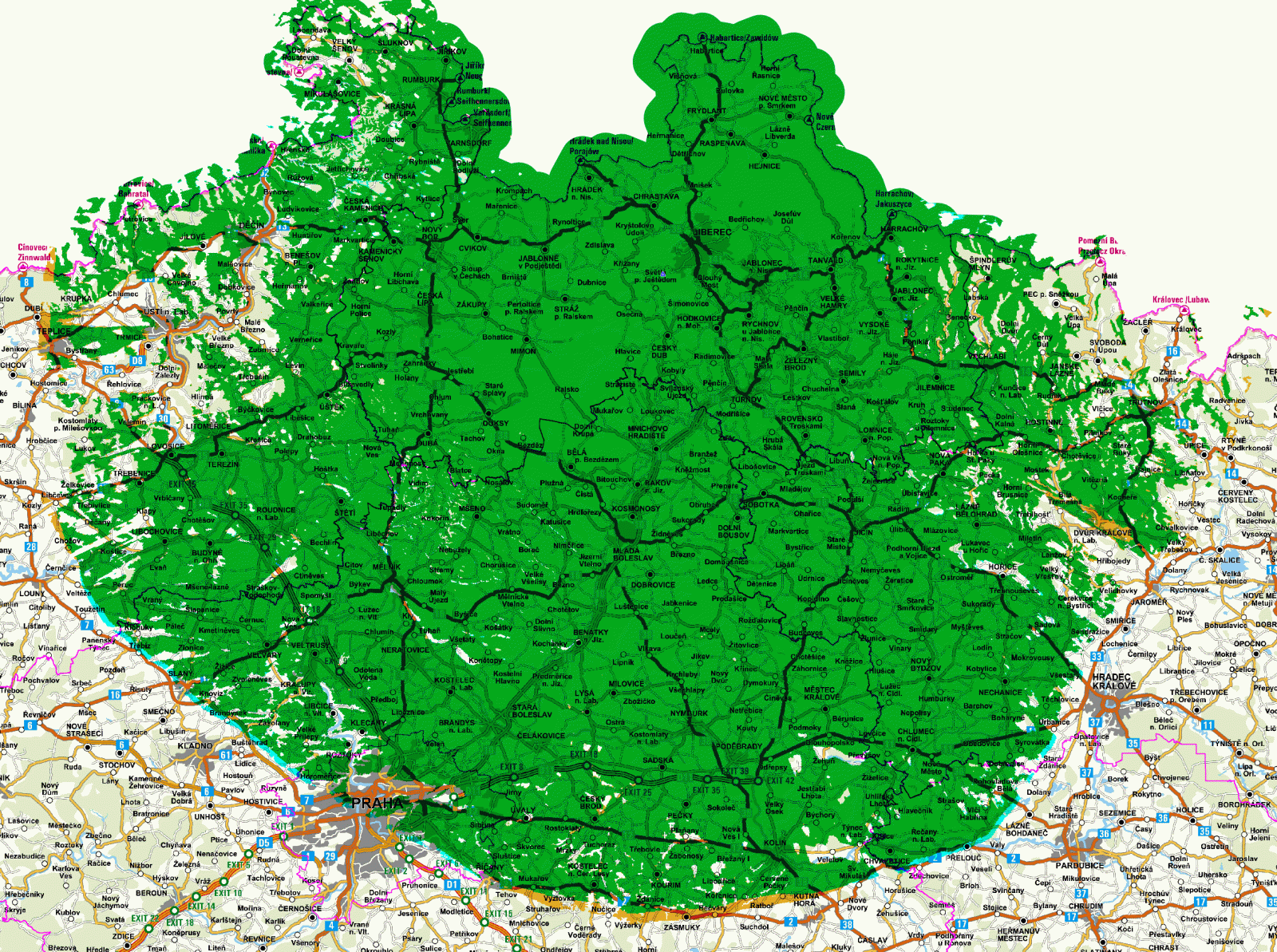 Mapy pokrytí DVB-T2