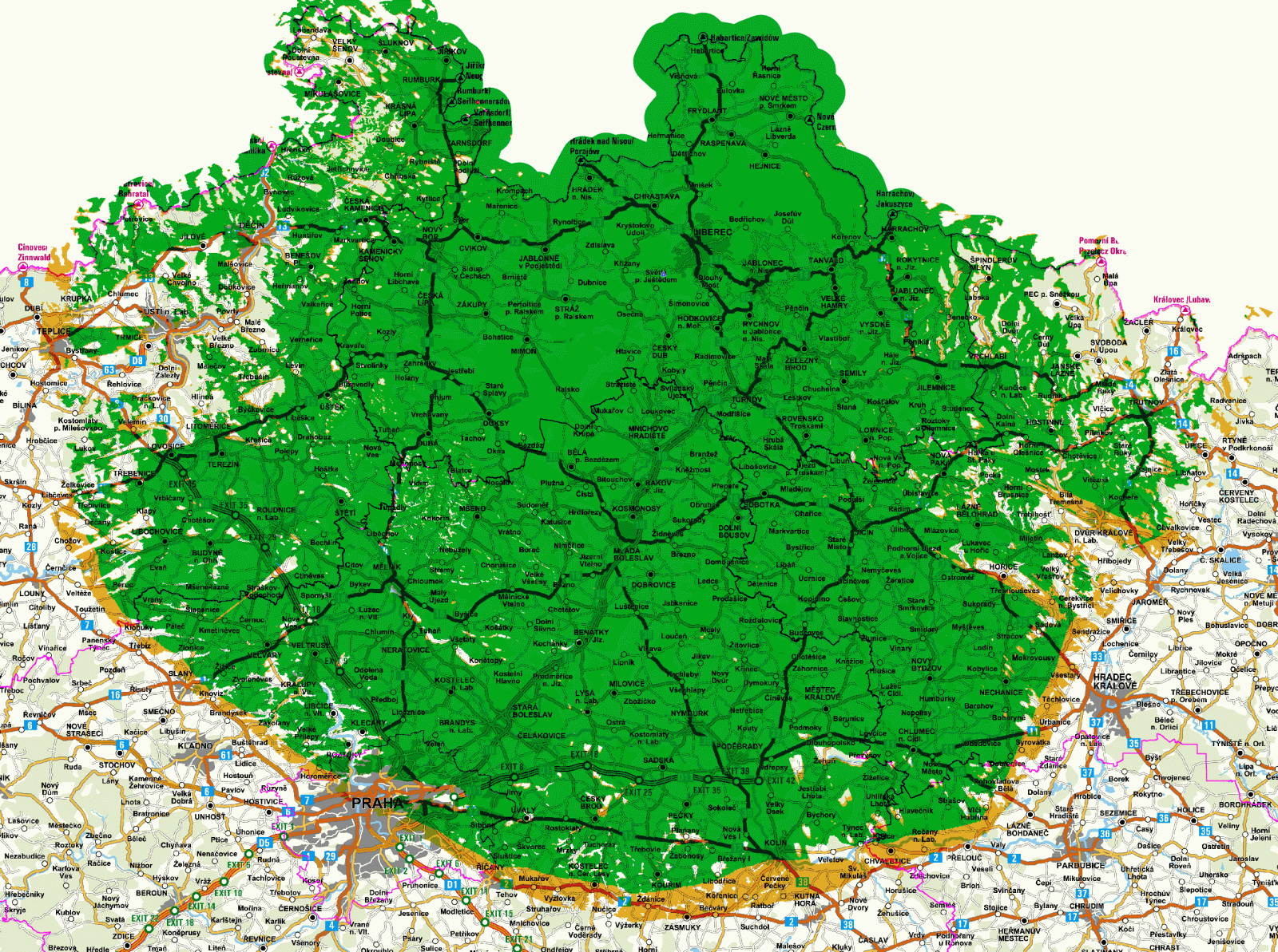 Mapy pokrytí DVB-T2