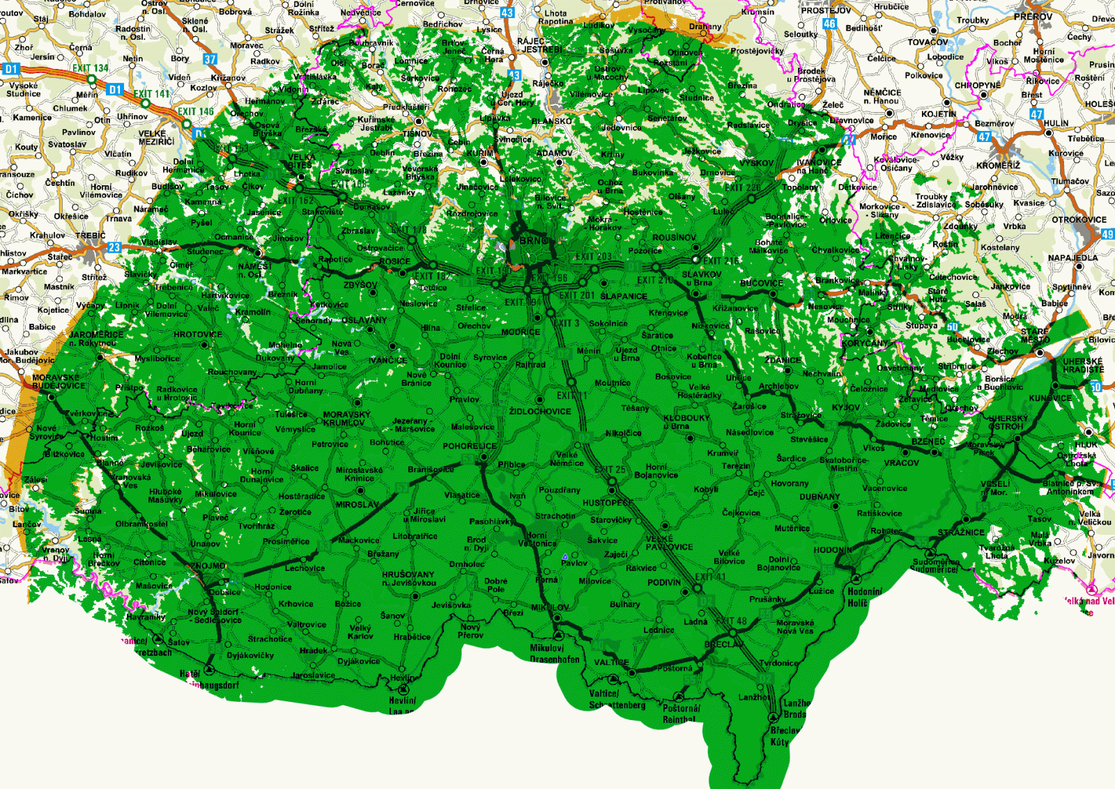 Mapy pokrytí DVB-T2