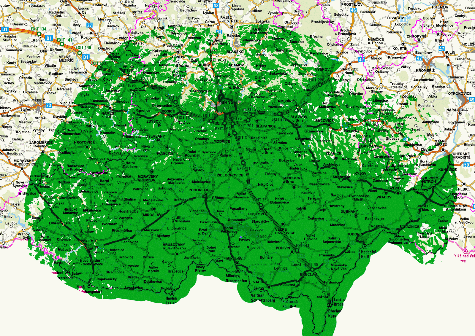 Mapy pokrytí DVB-T2