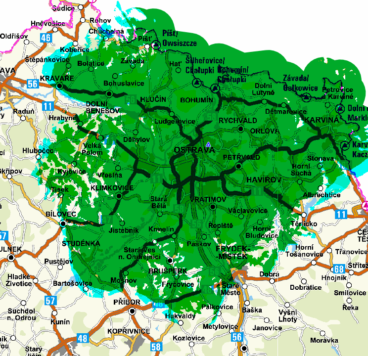Mapy pokrytí DVB-T2
