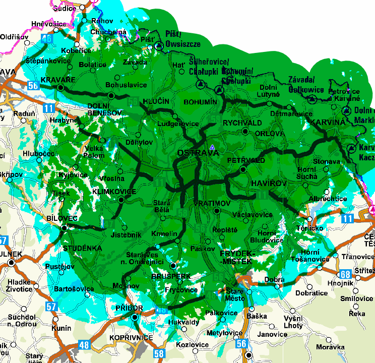 Mapy pokrytí DVB-T2