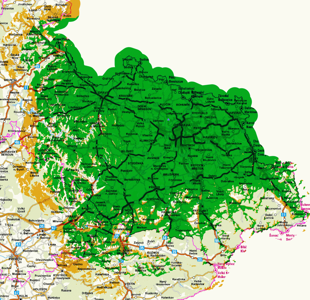 Mapy pokrytí DVB-T2