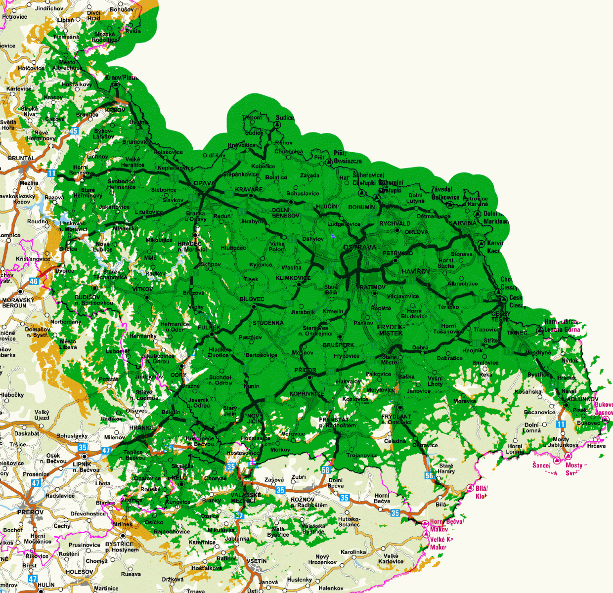 Mapy pokrytí DVB-T2