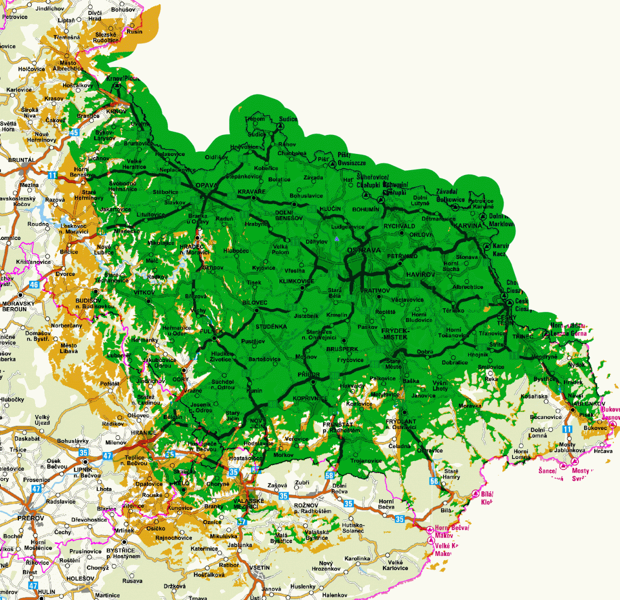 Mapy pokrytí DVB-T2