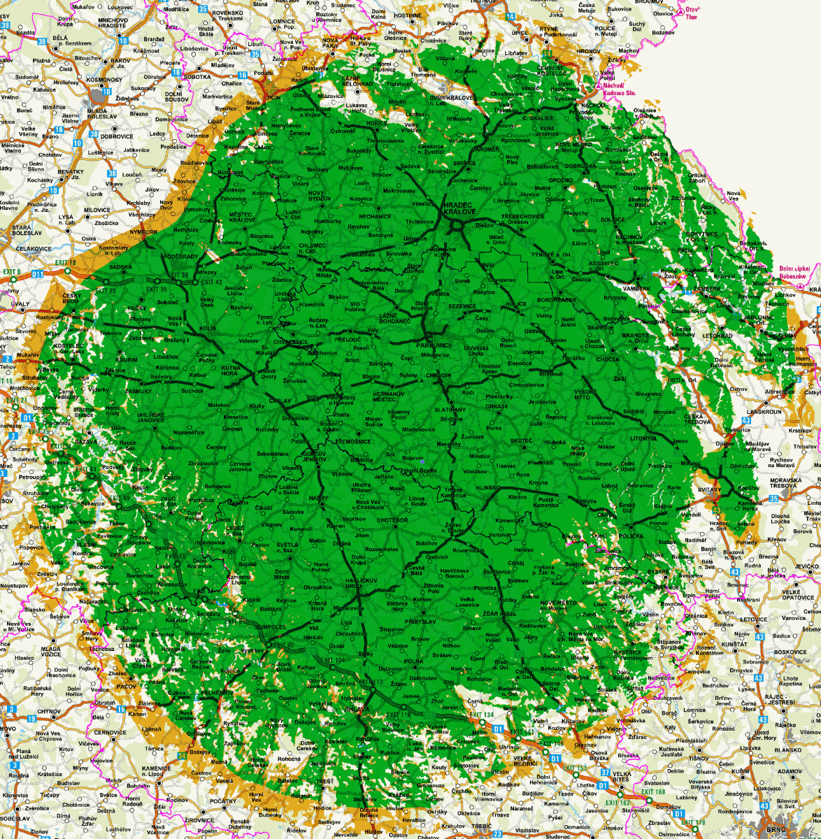 Mapy pokrytí DVB-T2