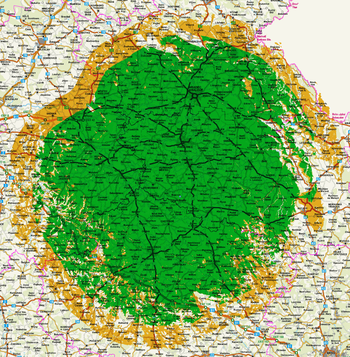 Mapy pokrytí DVB-T2