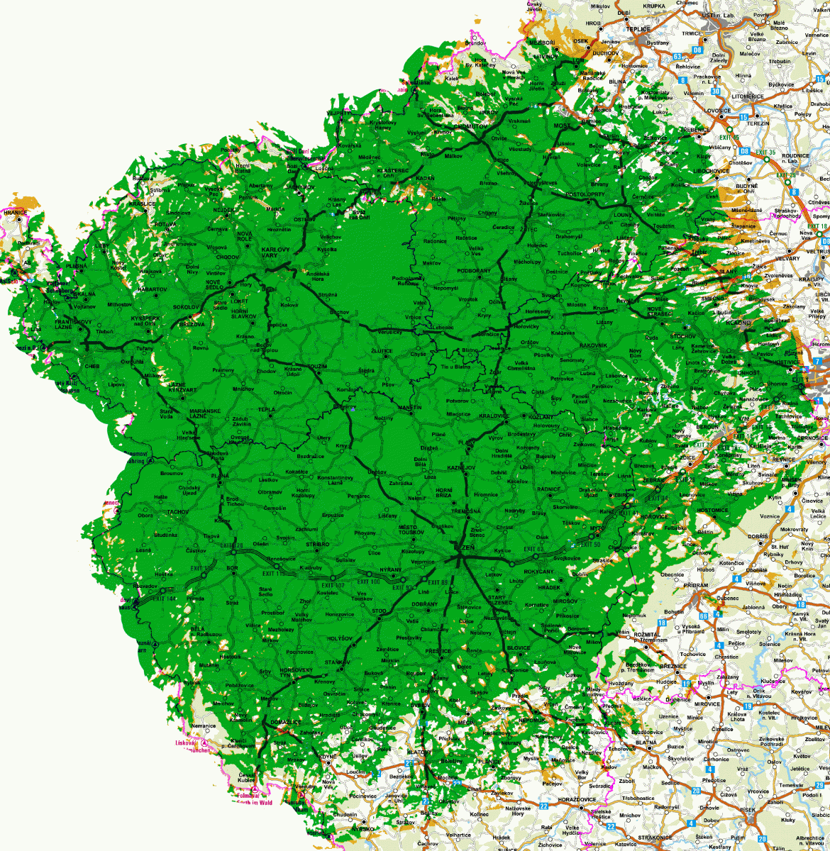 Mapy pokrytí DVB-T2