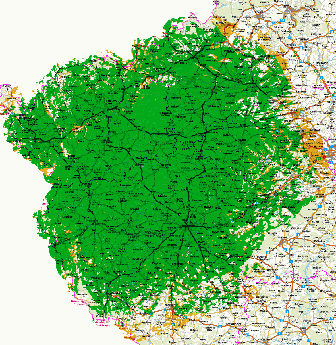 Mapy pokrytí DVB-T2