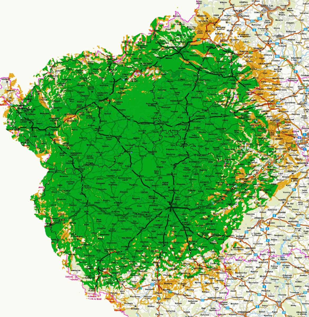 Mapy pokrytí DVB-T2