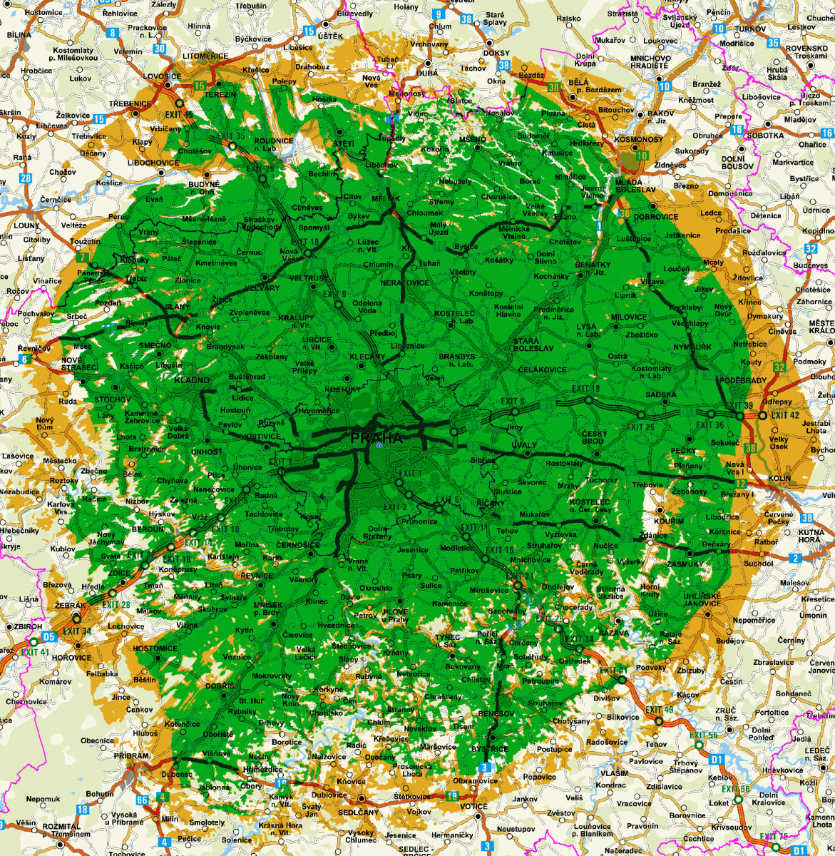 Mapy pokrytí DVB-T2