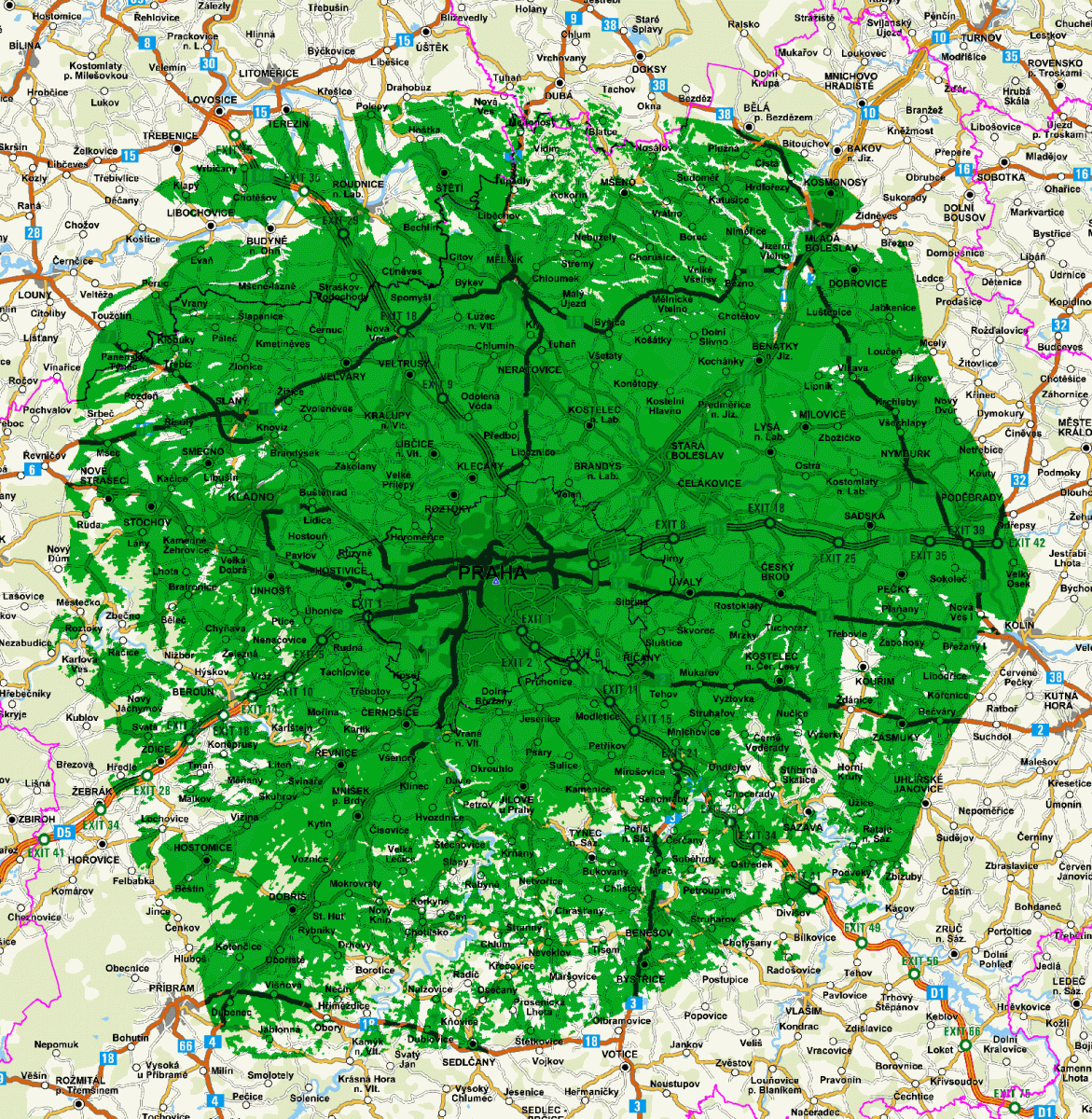 Mapy pokrytí DVB-T2