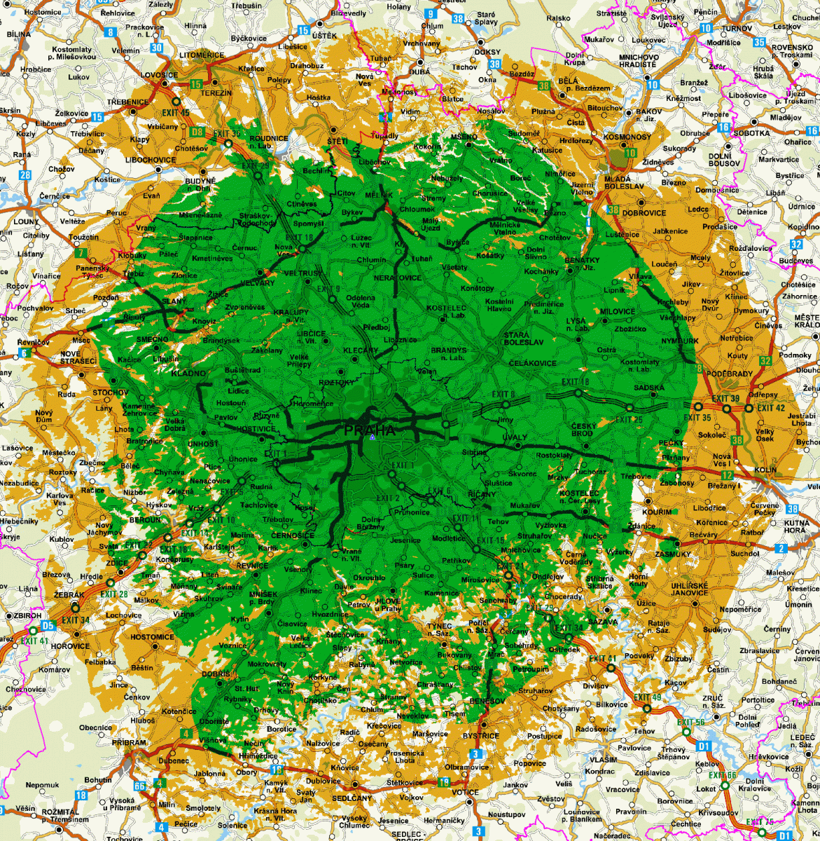 Mapy pokrytí DVB-T2