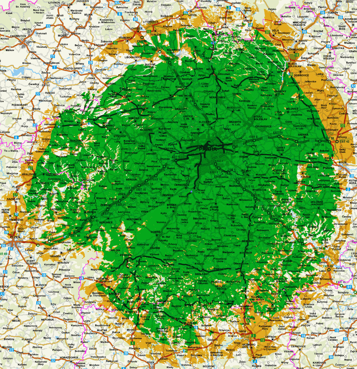 Mapy pokrytí DVB-T2