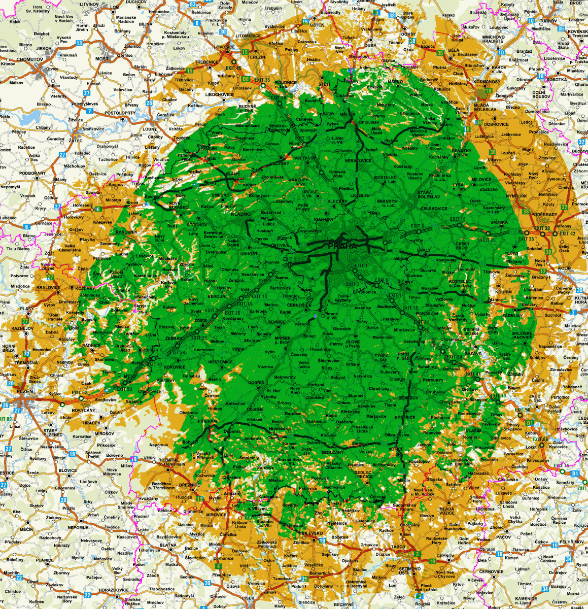 Mapy pokrytí DVB-T2