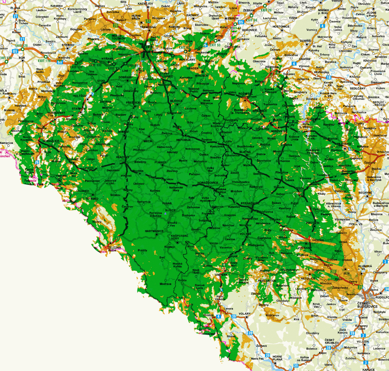 Mapy pokrytí DVB-T2