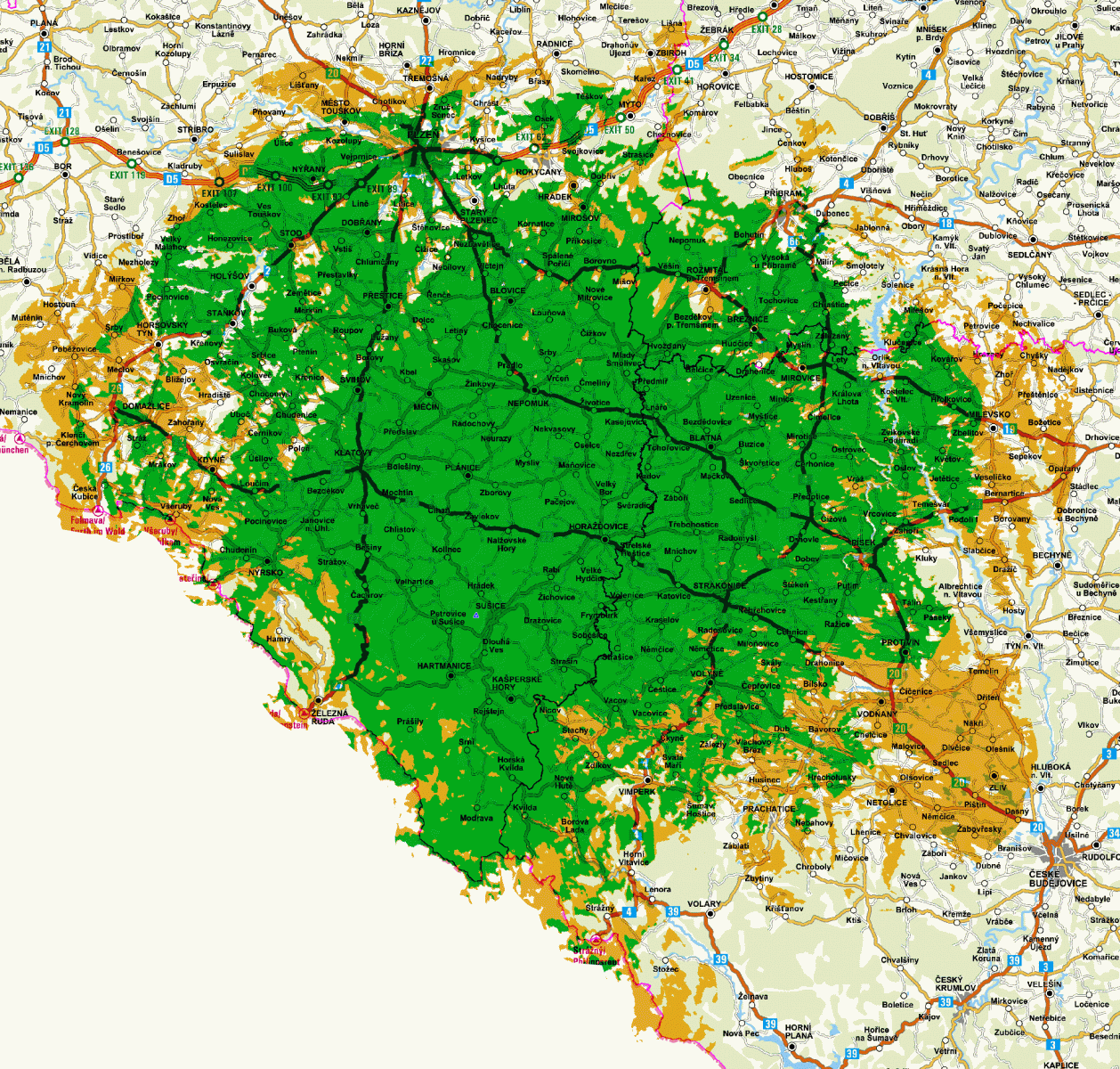 Mapy pokrytí DVB-T2