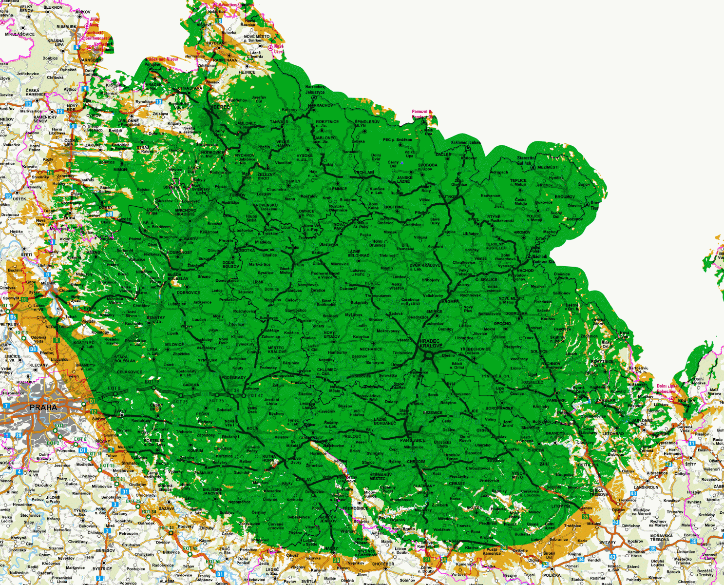 Mapy pokrytí DVB-T2