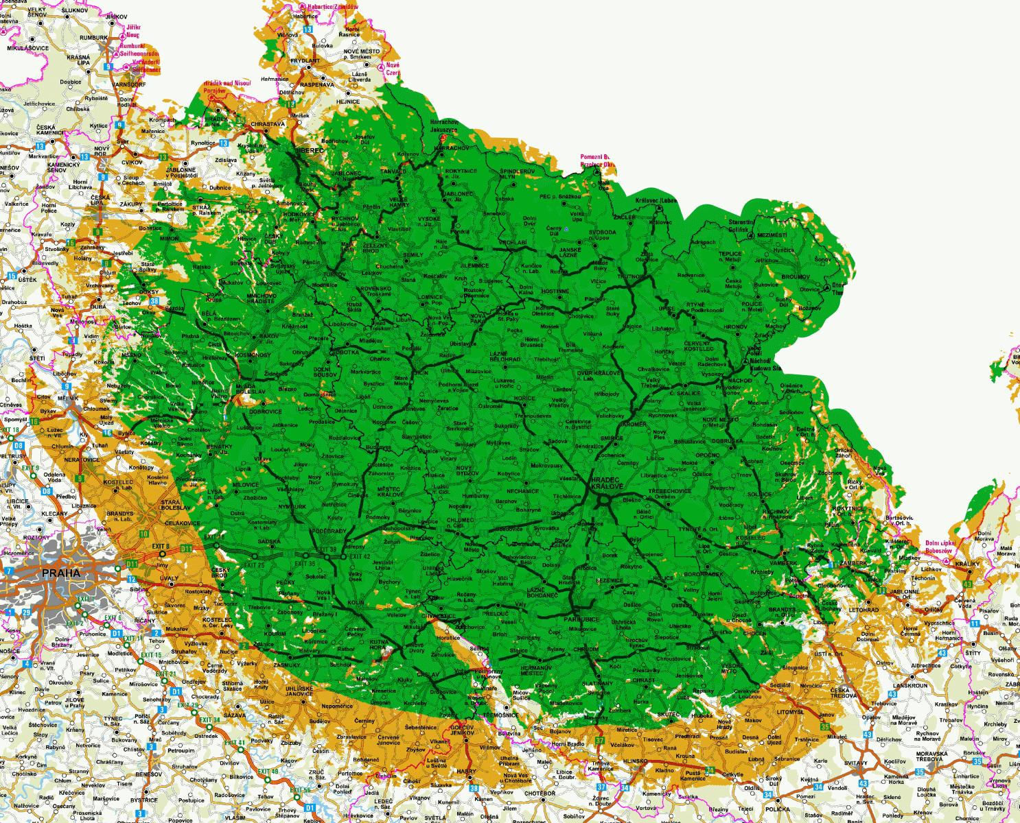 Mapy pokrytí DVB-T2