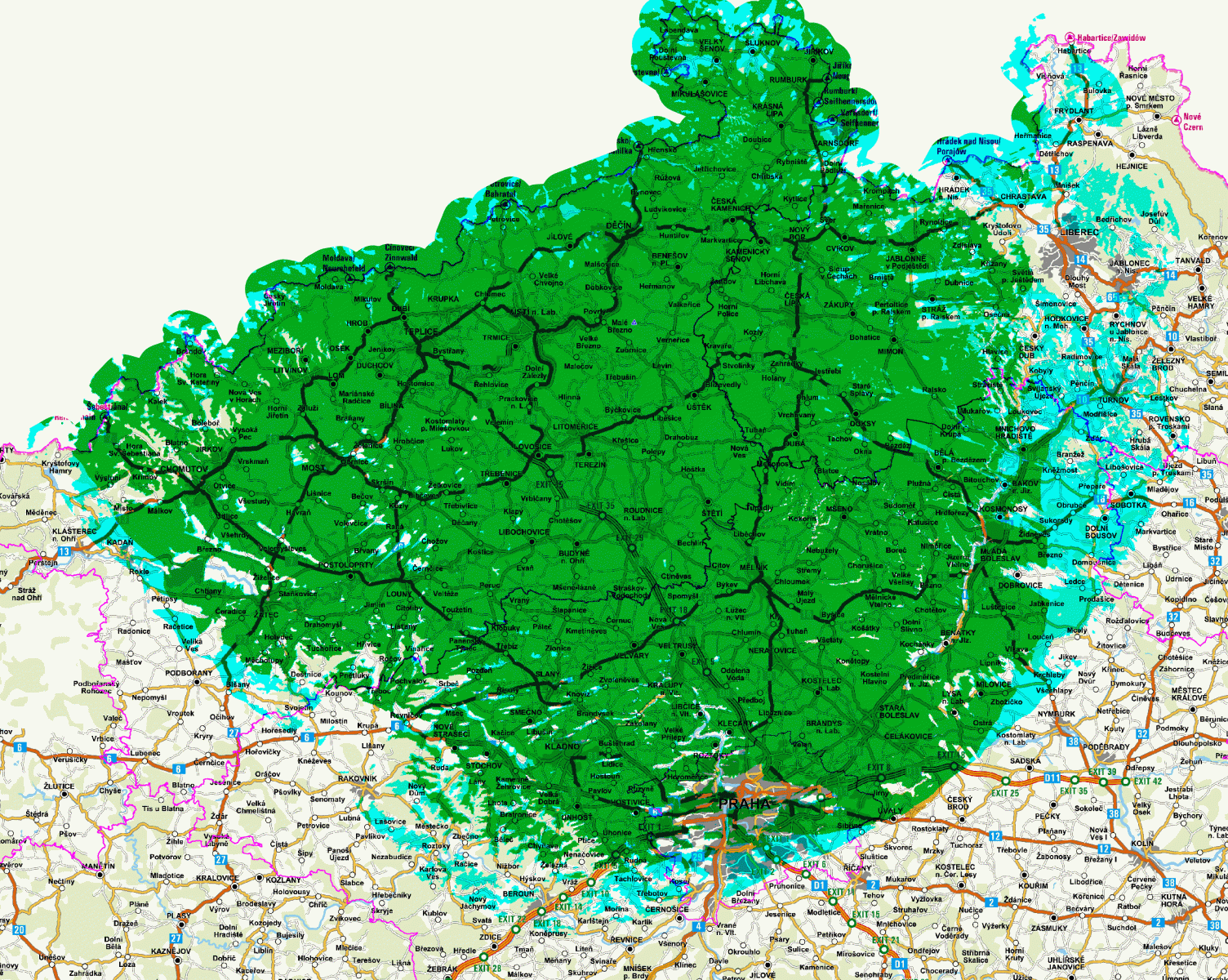 Mapy pokrytí DVB-T2