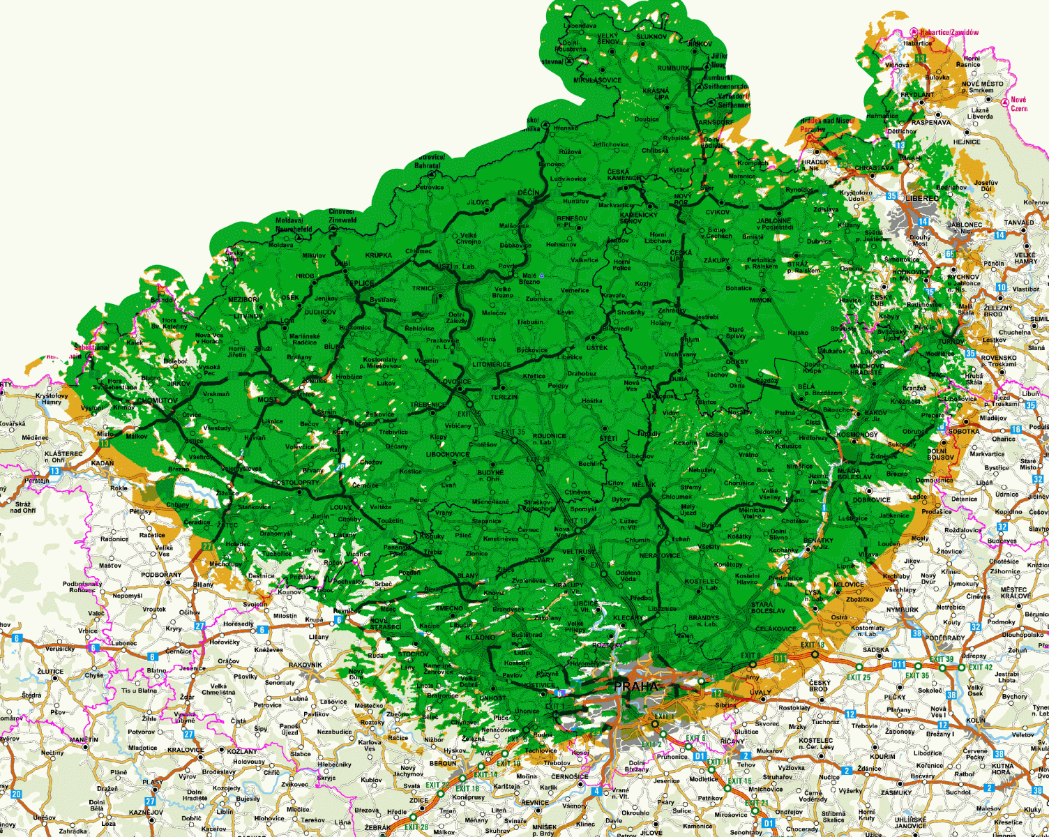 Mapy pokrytí DVB-T2