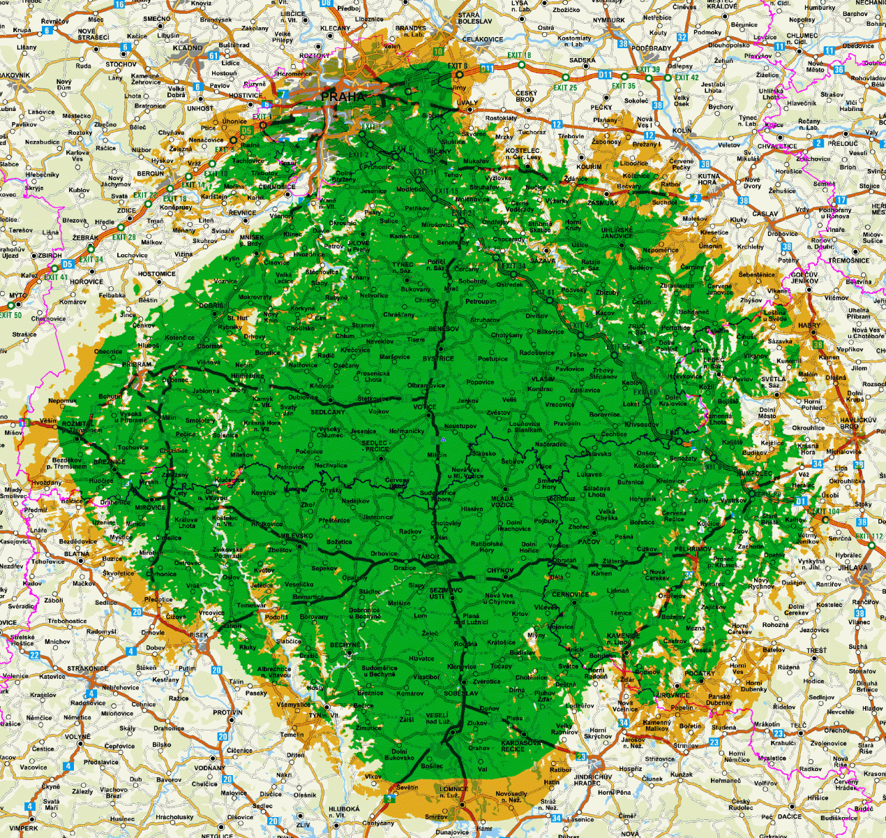 Mapy pokrytí DVB-T2