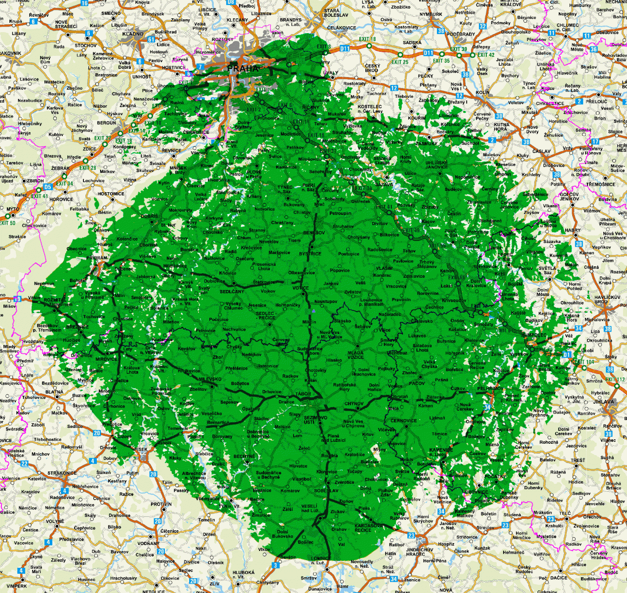 Mapy pokrytí DVB-T2