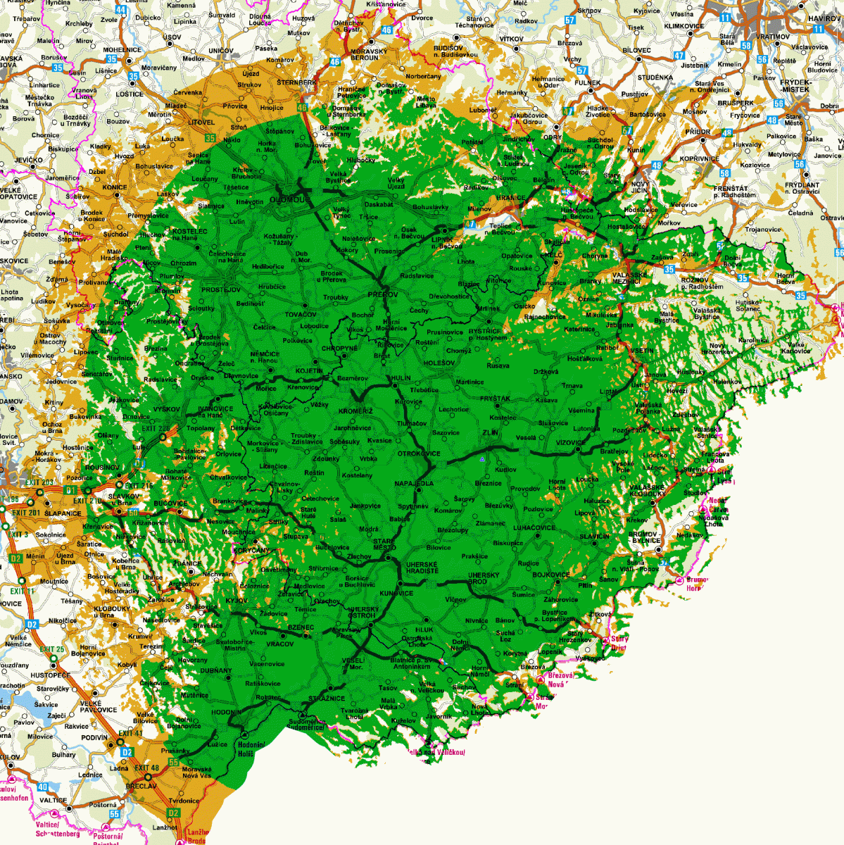 Mapy pokrytí DVB-T2