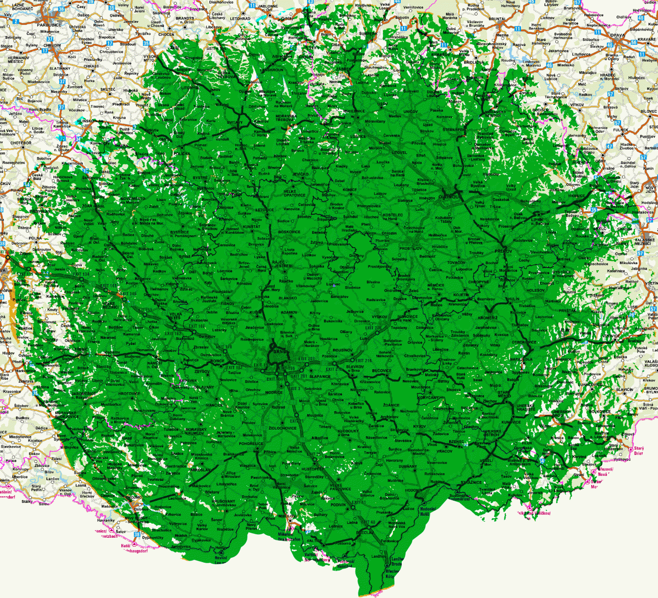 Mapy pokrytí DVB-T2